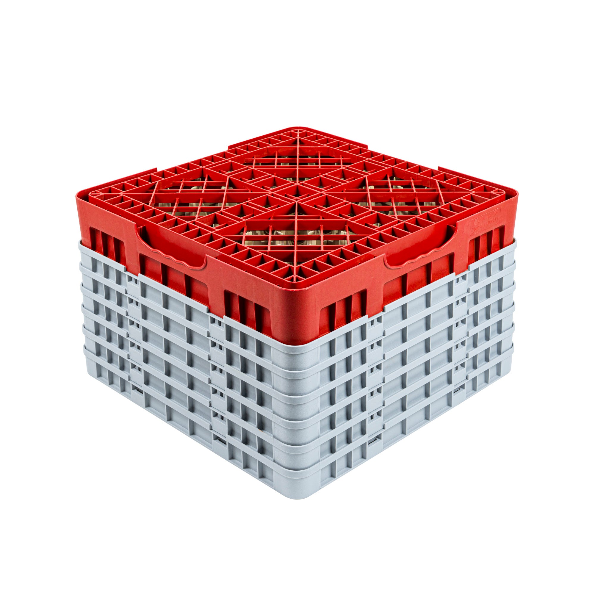 Clean Tek Professional Red Glass Rack - 16 Compartments, 1 Full Drop and 5 Half Drop Extenders - 19 3/4" x 19 3/4" x 13 3/4" - 1 count box