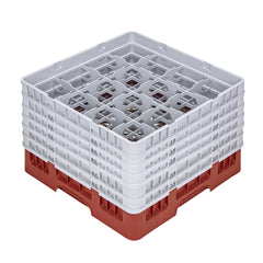 Clean Tek Professional Red Glass Rack - 16 Compartments, 1 Full Drop and 5 Half Drop Extenders - 19 3/4