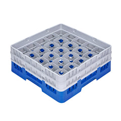 Clean Tek Professional Blue Glass Rack - 25 Compartments, 1 Full Drop and 1 Half Drop Extender - 19 3/4