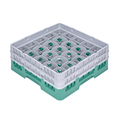 Clean Tek Professional Green Glass Rack - 25 Compartments, 1 Full Drop and 1 Half Drop Extender - 19 3/4