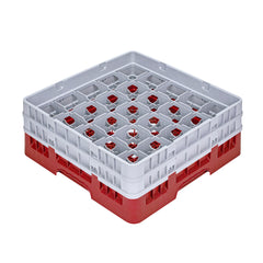 Clean Tek Professional Red Glass Rack - 25 Compartments, 1 Full Drop and 1 Half Drop Extender - 19 3/4