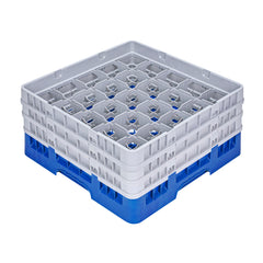 Clean Tek Professional Blue Glass Rack - 25 Compartments, 1 Full Drop and 2 Half Drop Extenders - 19 3/4