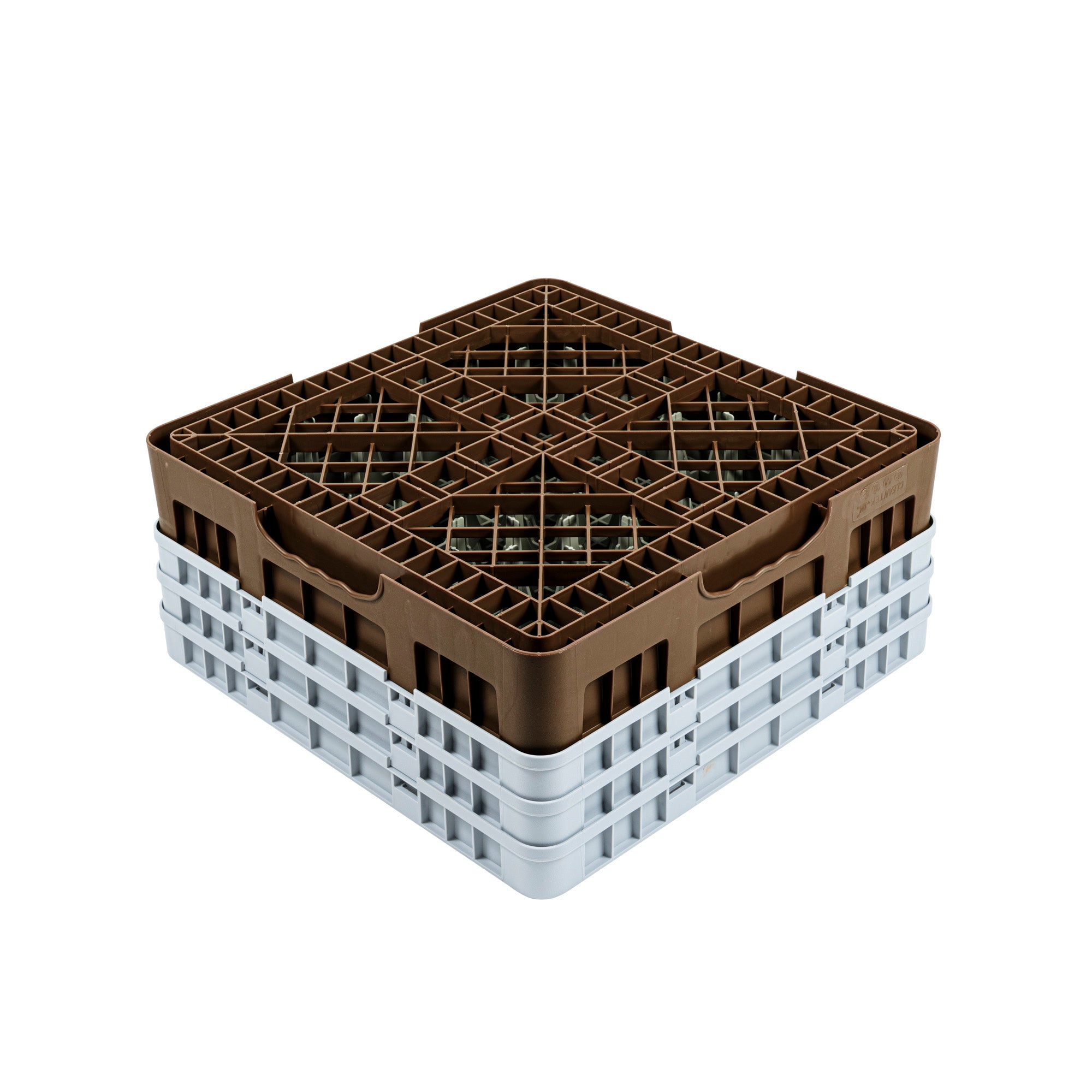 Clean Tek Professional Brown Glass Rack - 25 Compartments, 1 Full Drop and 2 Half Drop Extenders - 19 3/4" x 19 3/4" x 8 3/4" - 1 count box