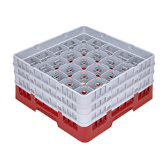 Clean Tek Professional Red Glass Rack - 25 Compartments, 1 Full Drop and 2 Half Drop Extenders - 19 3/4