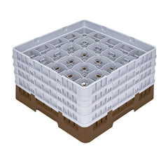 Clean Tek Professional Brown Glass Rack - 25 Compartments, 1 Full Drop and 3 Half Drop Extenders - 19 3/4
