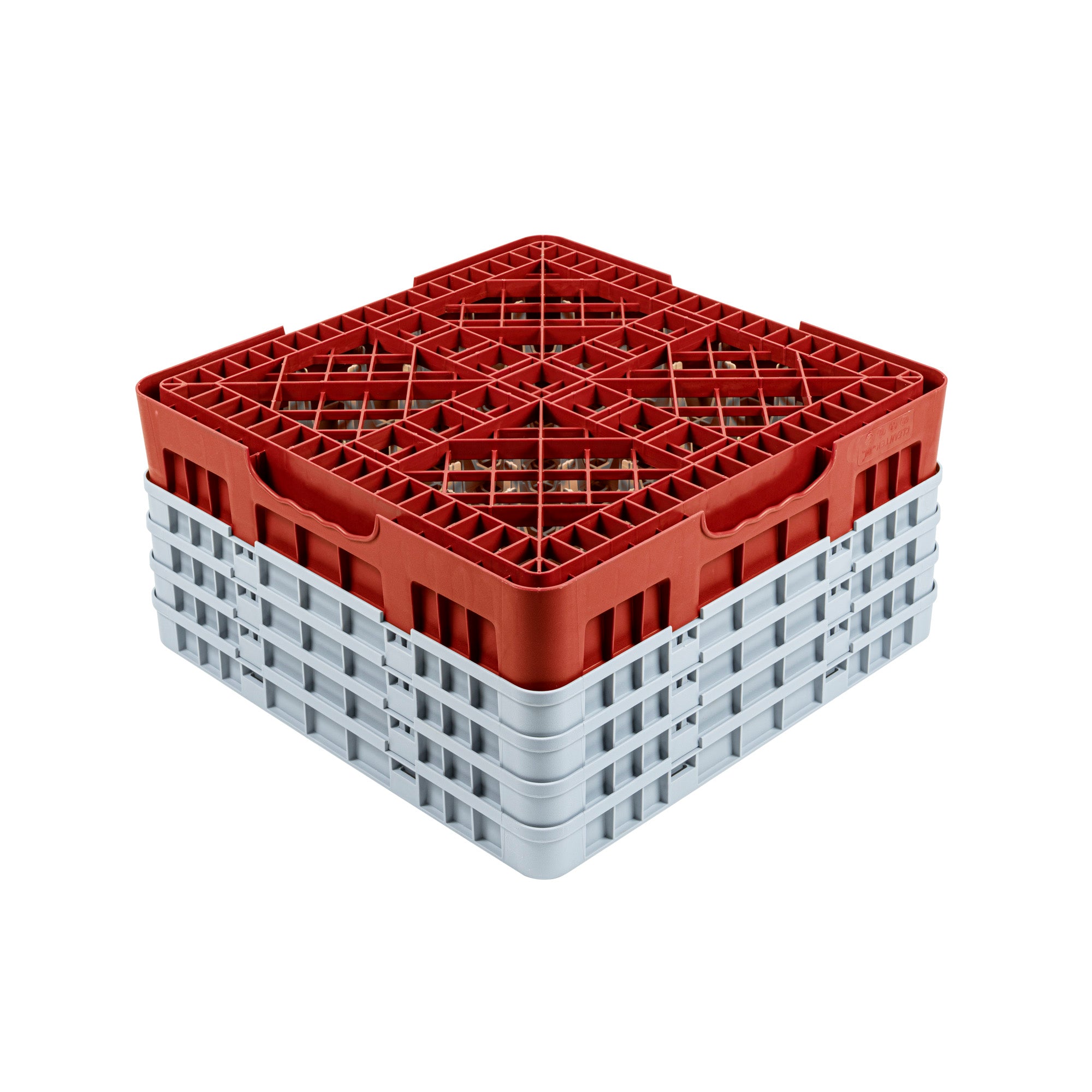 Clean Tek Professional Red Glass Rack - 25 Compartments, 1 Full Drop and 3 Half Drop Extenders - 19 3/4" x 19 3/4" x 10 1/2" - 1 count box