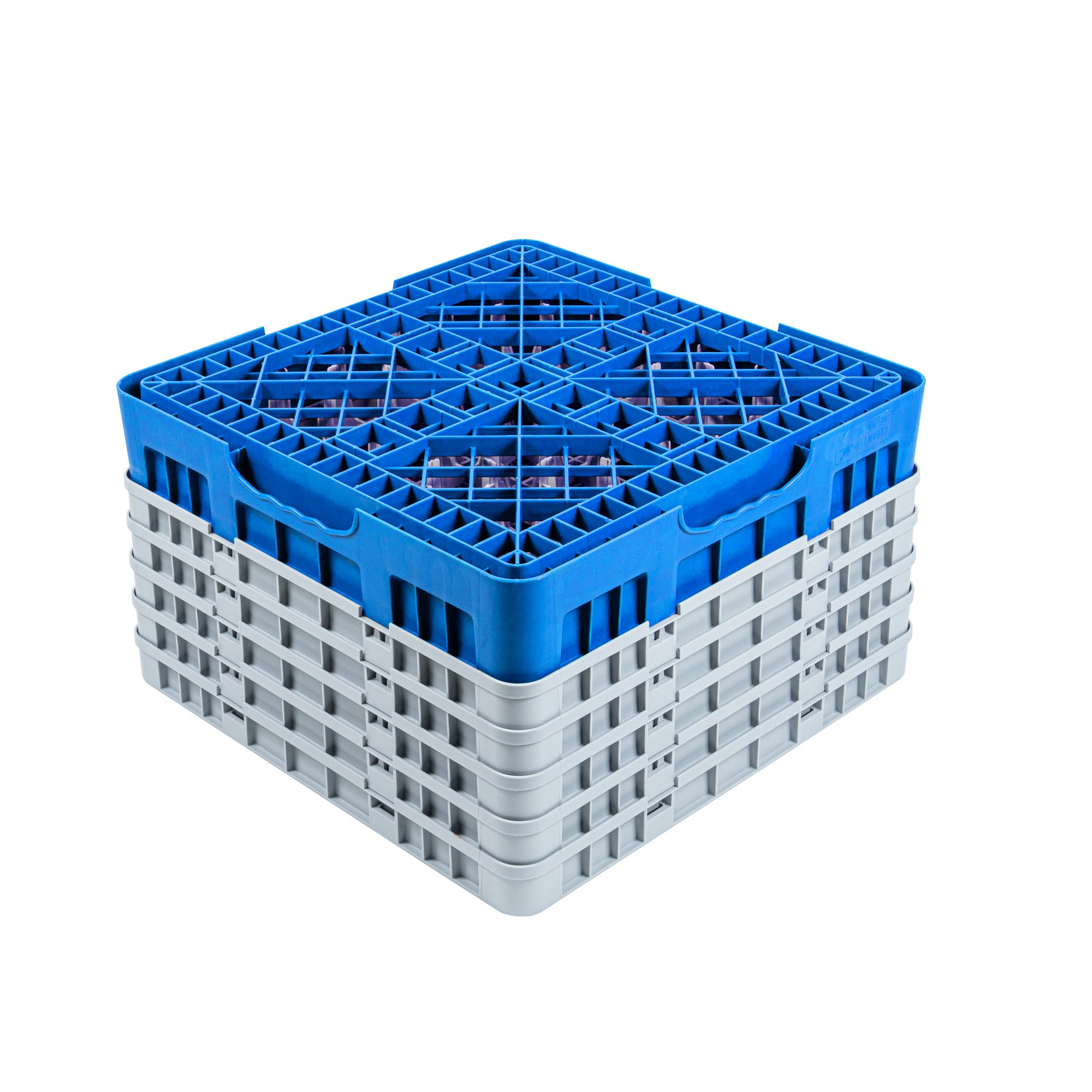 Clean Tek Professional Blue Glass Rack - 25 Compartments, 1 Full Drop and 4 Half Drop Extenders - 19 3/4" x 19 3/4" x 12 1/4" - 1 count box