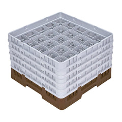 Clean Tek Professional Brown Glass Rack - 25 Compartments, 1 Full Drop and 4 Half Drop Extenders - 19 3/4