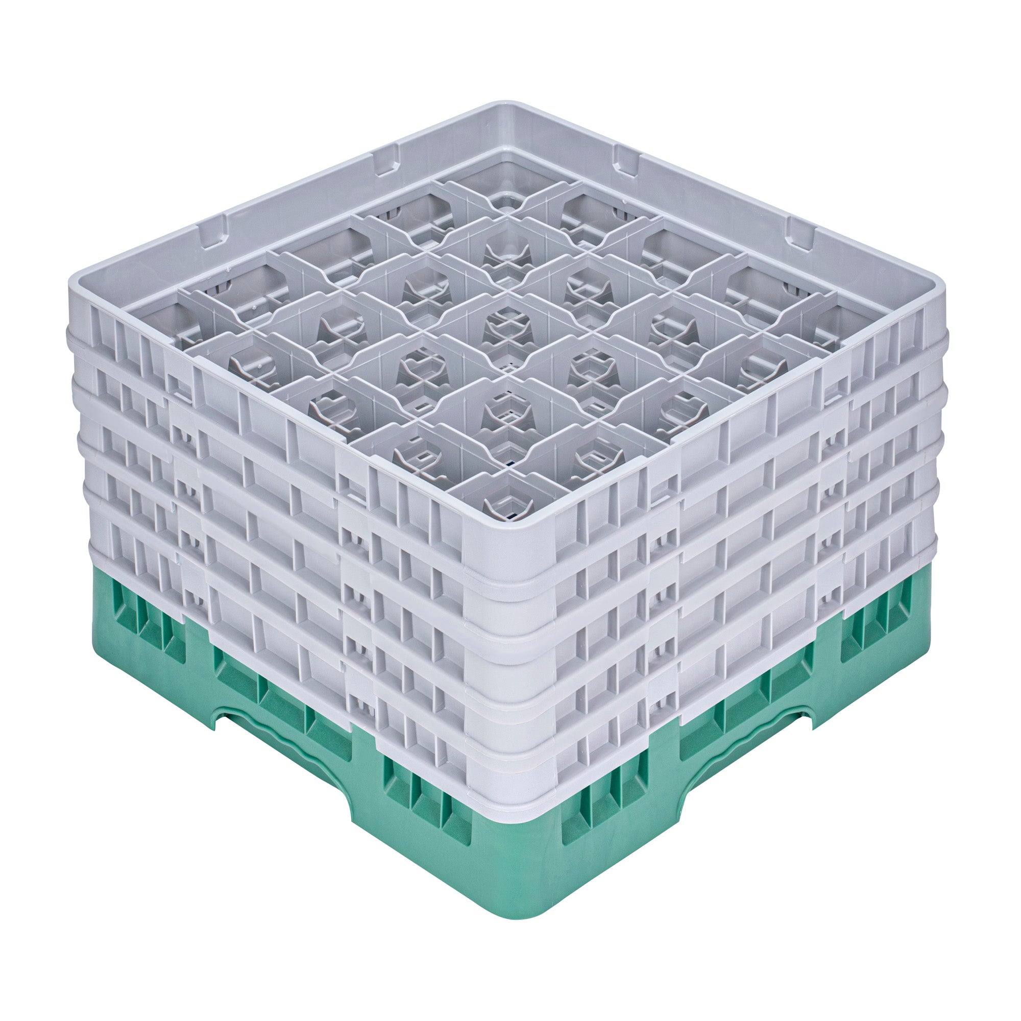 Clean Tek Professional Green Glass Rack - 25 Compartments, 1 Full Drop and 4 Half Drop Extenders - 19 3/4" x 19 3/4" x 12 1/4" - 1 count box