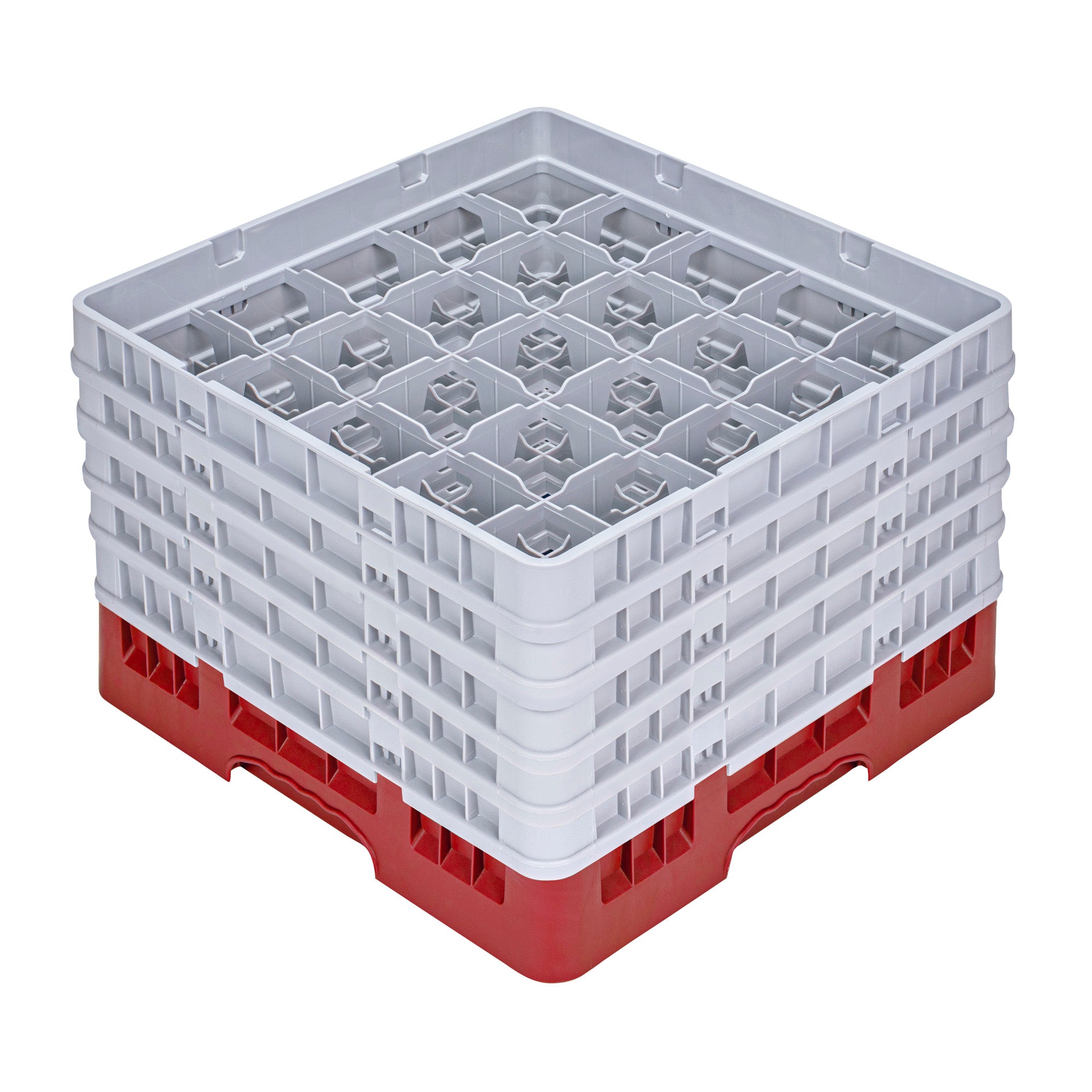 Clean Tek Professional Red Glass Rack - 25 Compartments, 1 Full Drop and 4 Half Drop Extenders - 19 3/4" x 19 3/4" x 12 1/4" - 1 count box