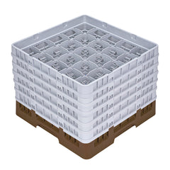 Clean Tek Professional Brown Glass Rack - 25 Compartments, 1 Full Drop and 5 Half Drop Extenders - 19 3/4
