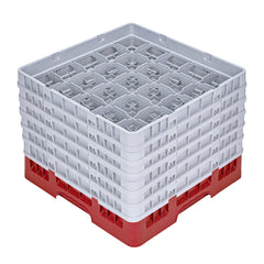Clean Tek Professional Red Glass Rack - 25 Compartments, 1 Full Drop and 5 Half Drop Extenders - 19 3/4