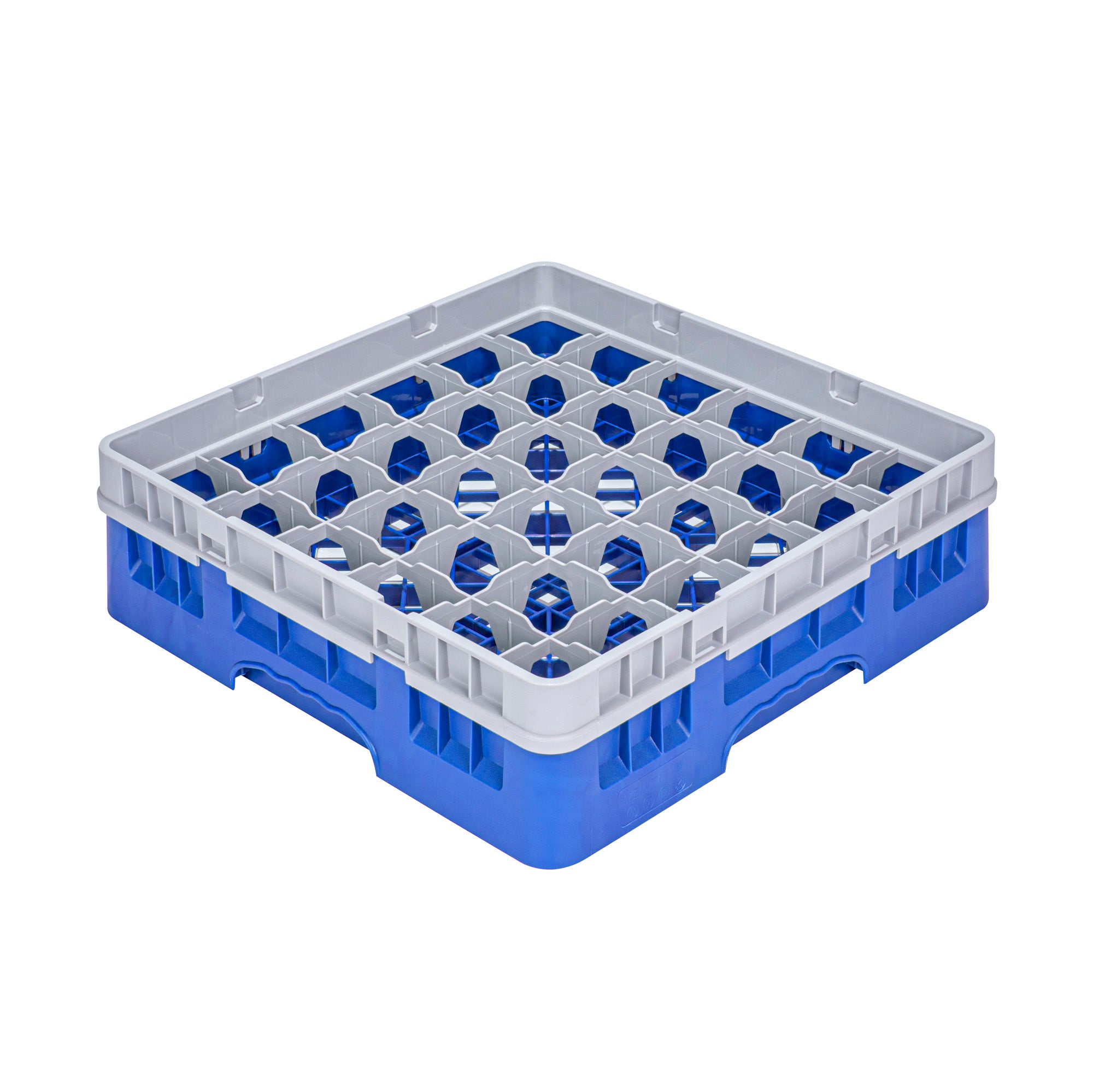 Clean Tek Professional Blue Glass Rack - 36 Compartments, 1 Full Drop Extender - 19 3/4" x 19 3/4" x 5 3/4" - 1 count box