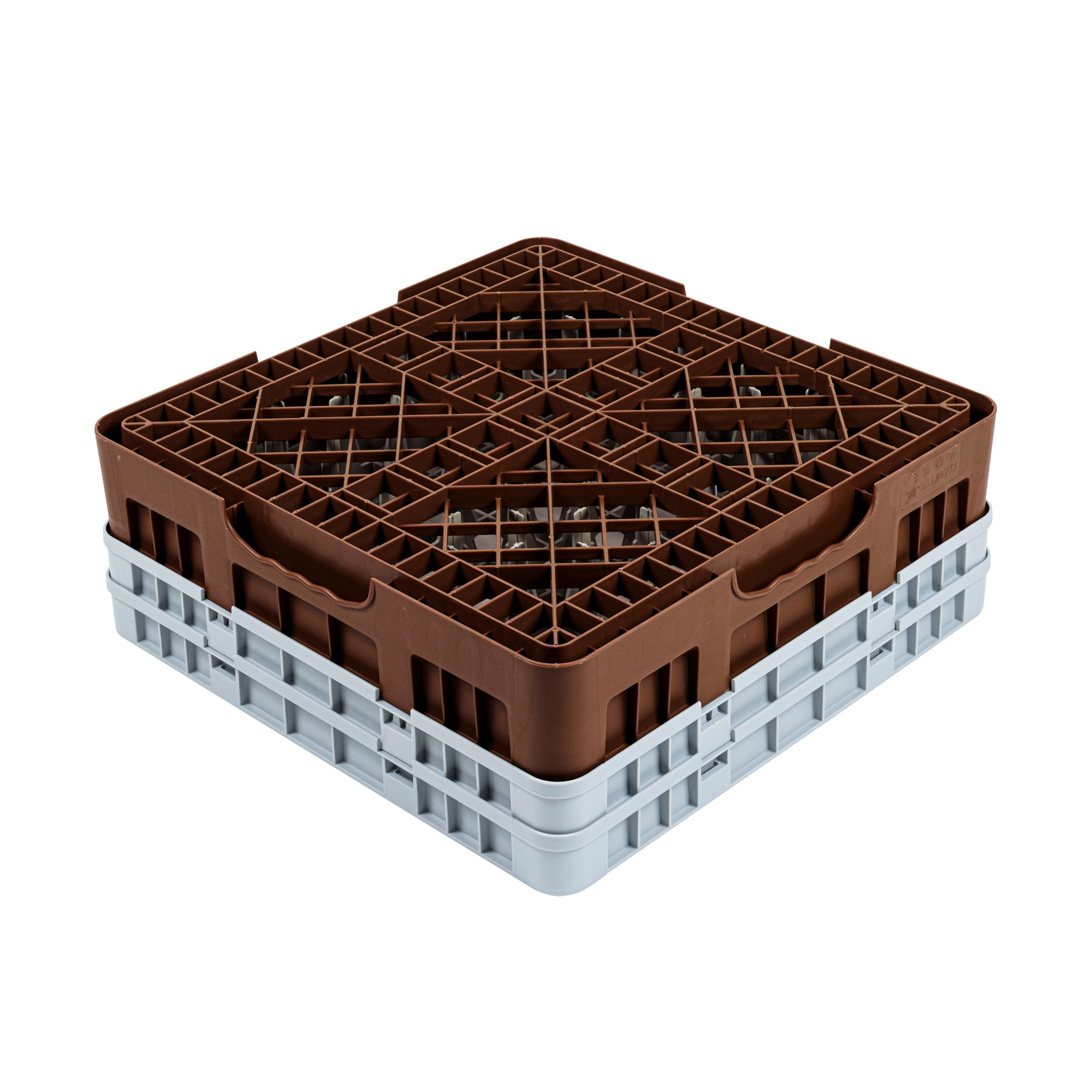 Clean Tek Professional Brown Glass Rack - 36 Compartments, 1 Full Drop and 1 Half Drop Extender - 19 3/4" x 19 3/4" x 7 1/4" - 1 count box