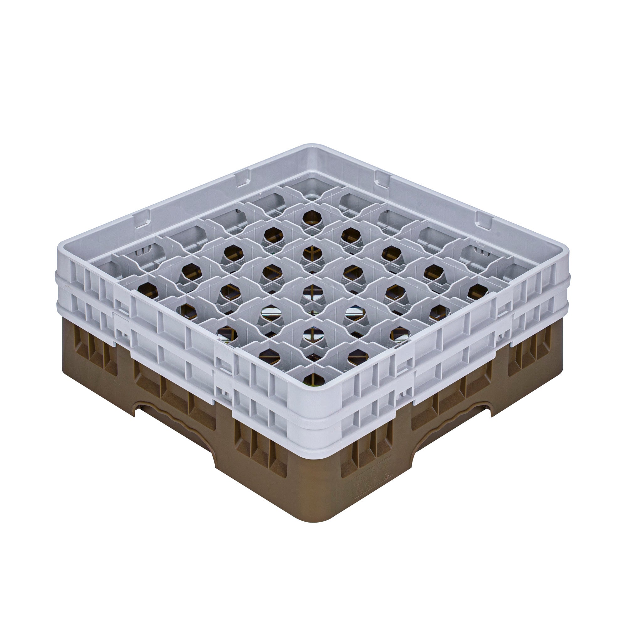 Clean Tek Professional Brown Glass Rack - 36 Compartments, 1 Full Drop and 1 Half Drop Extender - 19 3/4" x 19 3/4" x 7 1/4" - 1 count box