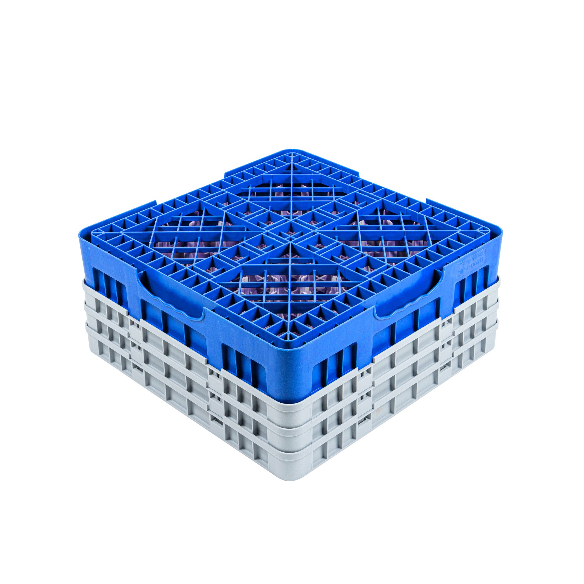 Clean Tek Professional Blue Glass Rack - 36 Compartments, 1 Full Drop and 2 Half Drop Extenders - 19 3/4" x 19 3/4" x 8 3/4" - 1 count box