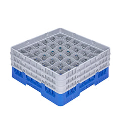 Clean Tek Professional Blue Glass Rack - 36 Compartments, 1 Full Drop and 2 Half Drop Extenders - 19 3/4