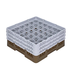 Clean Tek Professional Brown Glass Rack - 36 Compartments, 1 Full Drop and 2 Half Drop Extenders - 19 3/4