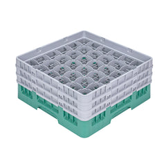 Clean Tek Professional Green Glass Rack - 36 Compartments, 1 Full Drop and 2 Half Drop Extenders - 19 3/4