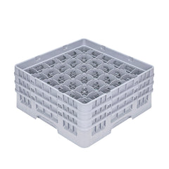 Clean Tek Professional Gray Glass Rack - 36 Compartments, 1 Full Drop and 2 Half Drop Extenders - 19 3/4