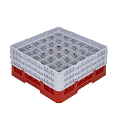 Clean Tek Professional Red Glass Rack - 36 Compartments, 1 Full Drop and 2 Half Drop Extenders - 19 3/4