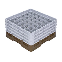 Clean Tek Professional Brown Glass Rack - 36 Compartments, 1 Full Drop and 3 Half Drop Extenders - 19 3/4