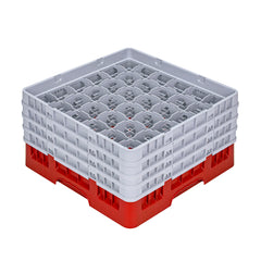 Clean Tek Professional Red Glass Rack - 36 Compartments, 1 Full Drop and 3 Half Drop Extenders - 19 3/4