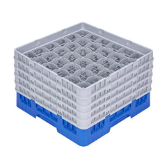 Clean Tek Professional Blue Glass Rack - 36 Compartments, 1 Full Drop and 4 Half Drop Extenders - 19 3/4