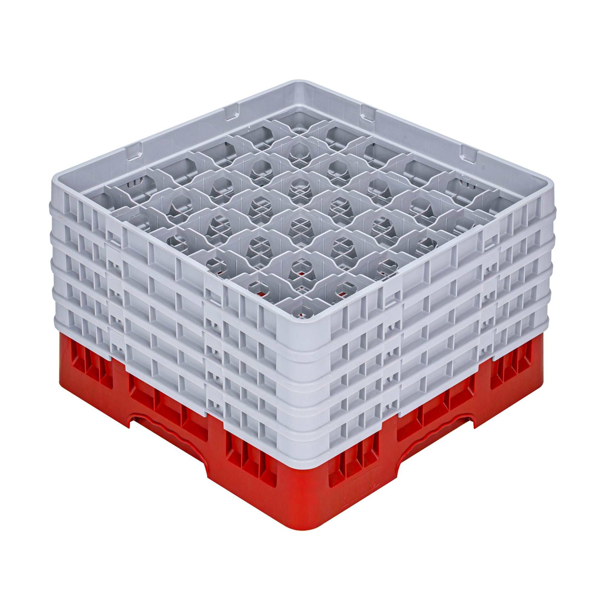 Clean Tek Professional Red Glass Rack - 36 Compartments, 1 Full Drop and 4 Half Drop Extenders - 19 3/4" x 19 3/4" x 12 1/4" - 1 count box