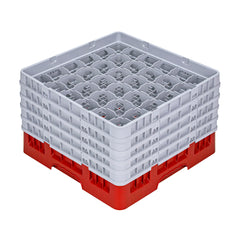 Clean Tek Professional Red Glass Rack - 36 Compartments, 1 Full Drop and 4 Half Drop Extenders - 19 3/4