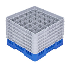 Clean Tek Professional Blue Glass Rack - 36 Compartments, 1 Full Drop and 5 Half Drop Extenders - 19 3/4