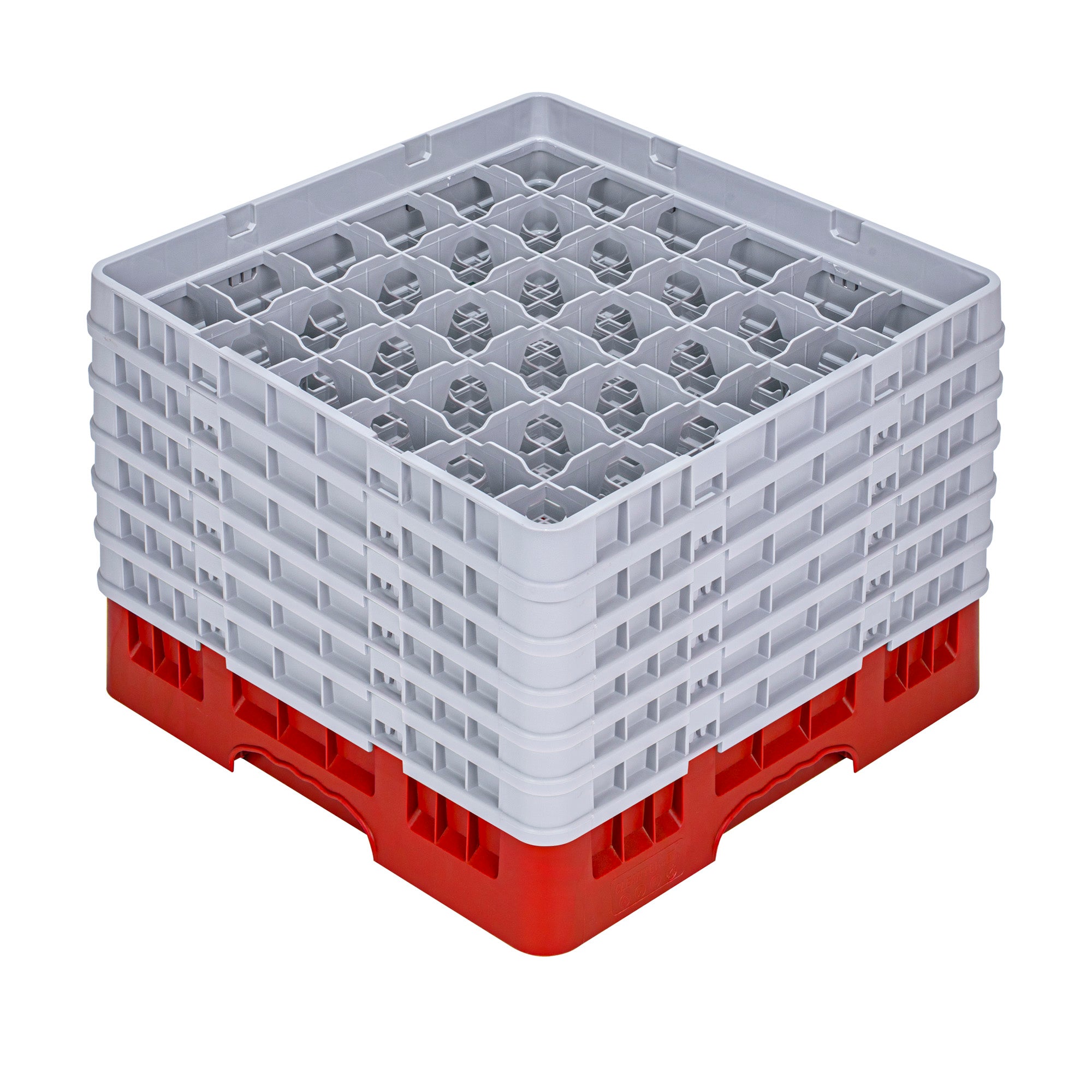 Clean Tek Professional Red Glass Rack - 36 Compartments, 1 Full Drop and 5 Half Drop Extenders - 19 3/4" x 19 3/4" x 13 3/4" - 1 count box