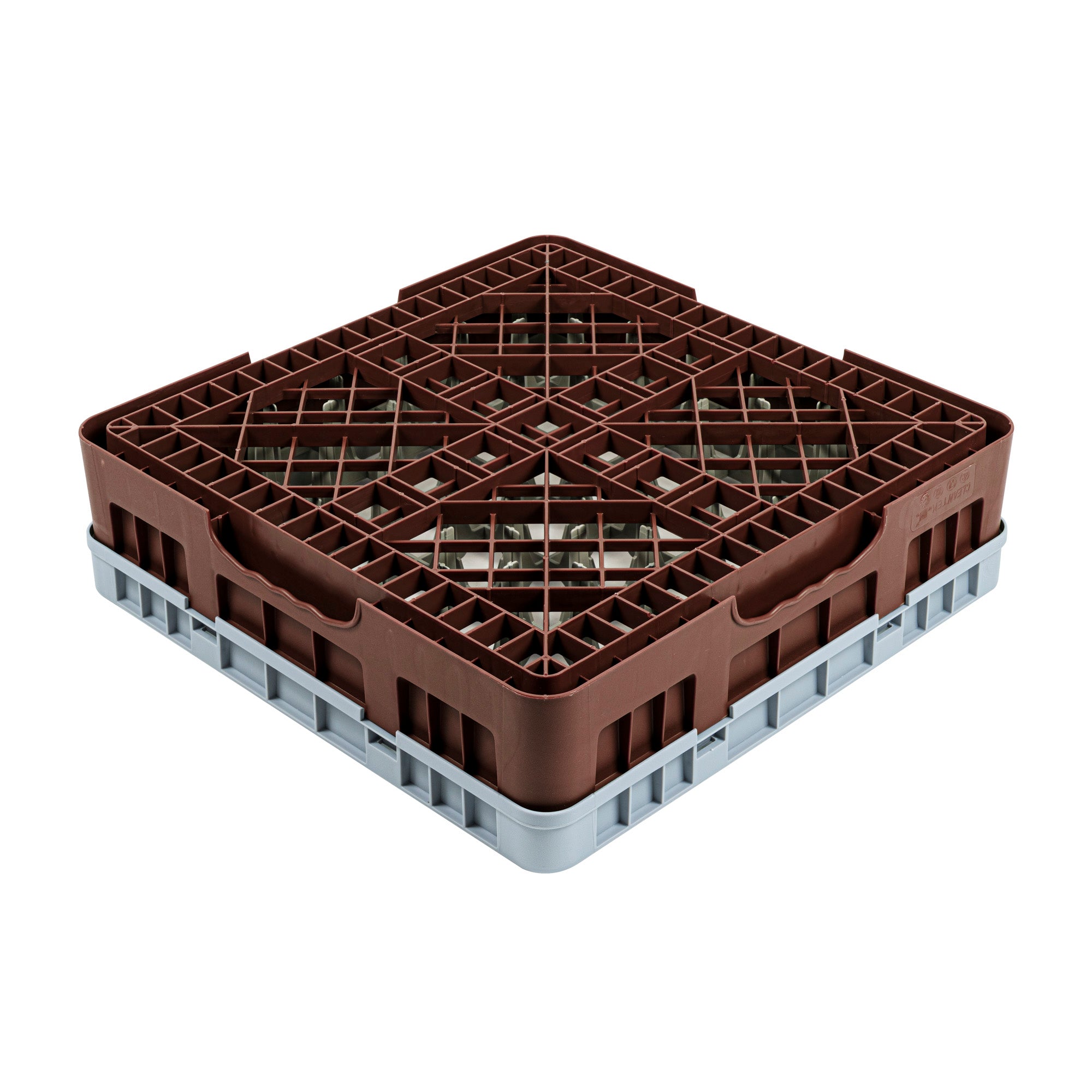 Clean Tek Professional Brown Glass Rack - 49 Compartments, 1 Full Drop Extender - 19 3/4" x 19 3/4" x 5 3/4" - 1 count box