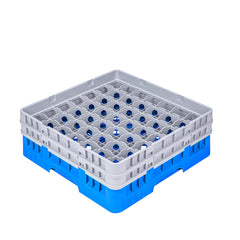 Clean Tek Professional Blue Glass Rack - 49 Compartments, 1 Full Drop and 1 Half Drop Extender - 19 3/4