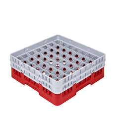 Clean Tek Professional Red Glass Rack - 49 Compartments, 1 Full Drop and 1 Half Drop Extender - 19 3/4