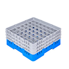 Clean Tek Professional Blue Glass Rack - 49 Compartments, 1 Full Drop and 2 Half Drop Extenders - 19 3/4