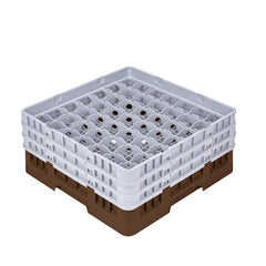 Clean Tek Professional Brown Glass Rack - 49 Compartments, 1 Full Drop and 2 Half Drop Extenders - 19 3/4