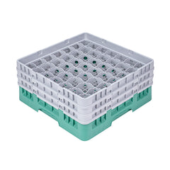 Clean Tek Professional Green Glass Rack - 49 Compartments, 1 Full Drop and 2 Half Drop Extenders - 19 3/4