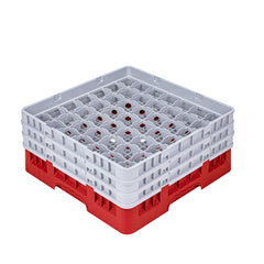 Clean Tek Professional Red Glass Rack - 49 Compartments, 1 Full Drop and 2 Half Drop Extenders - 19 3/4