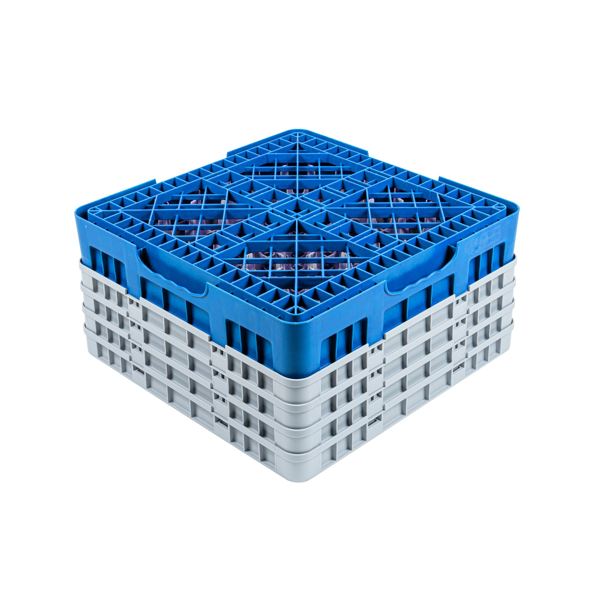 Clean Tek Professional Blue Glass Rack - 49 Compartments, 1 Full Drop and 3 Half Drop Extenders - 19 3/4" x 19 3/4" x 10 1/2" - 1 count box
