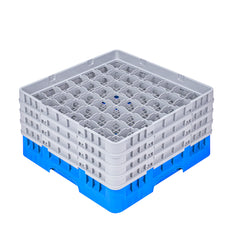 Clean Tek Professional Blue Glass Rack - 49 Compartments, 1 Full Drop and 3 Half Drop Extenders - 19 3/4