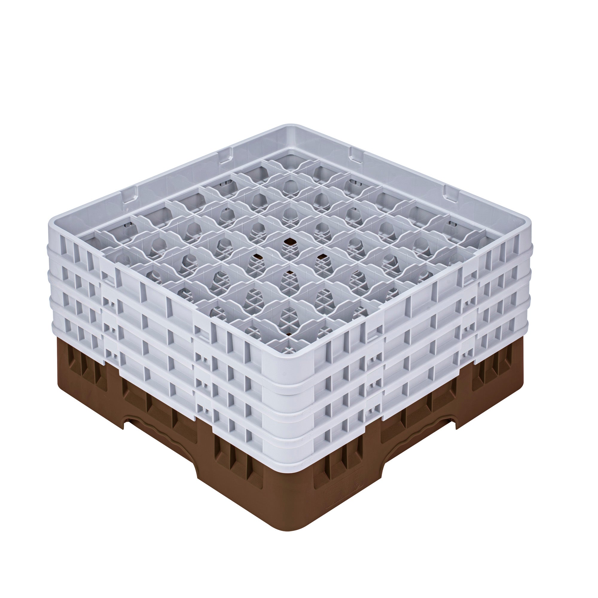 Clean Tek Professional Brown Glass Rack - 49 Compartments, 1 Full Drop and 3 Half Drop Extenders - 19 3/4" x 19 3/4" x 10 1/2" - 1 count box