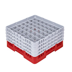 Clean Tek Professional Red Glass Rack - 49 Compartments, 1 Full Drop and 3 Half Drop Extenders - 19 3/4