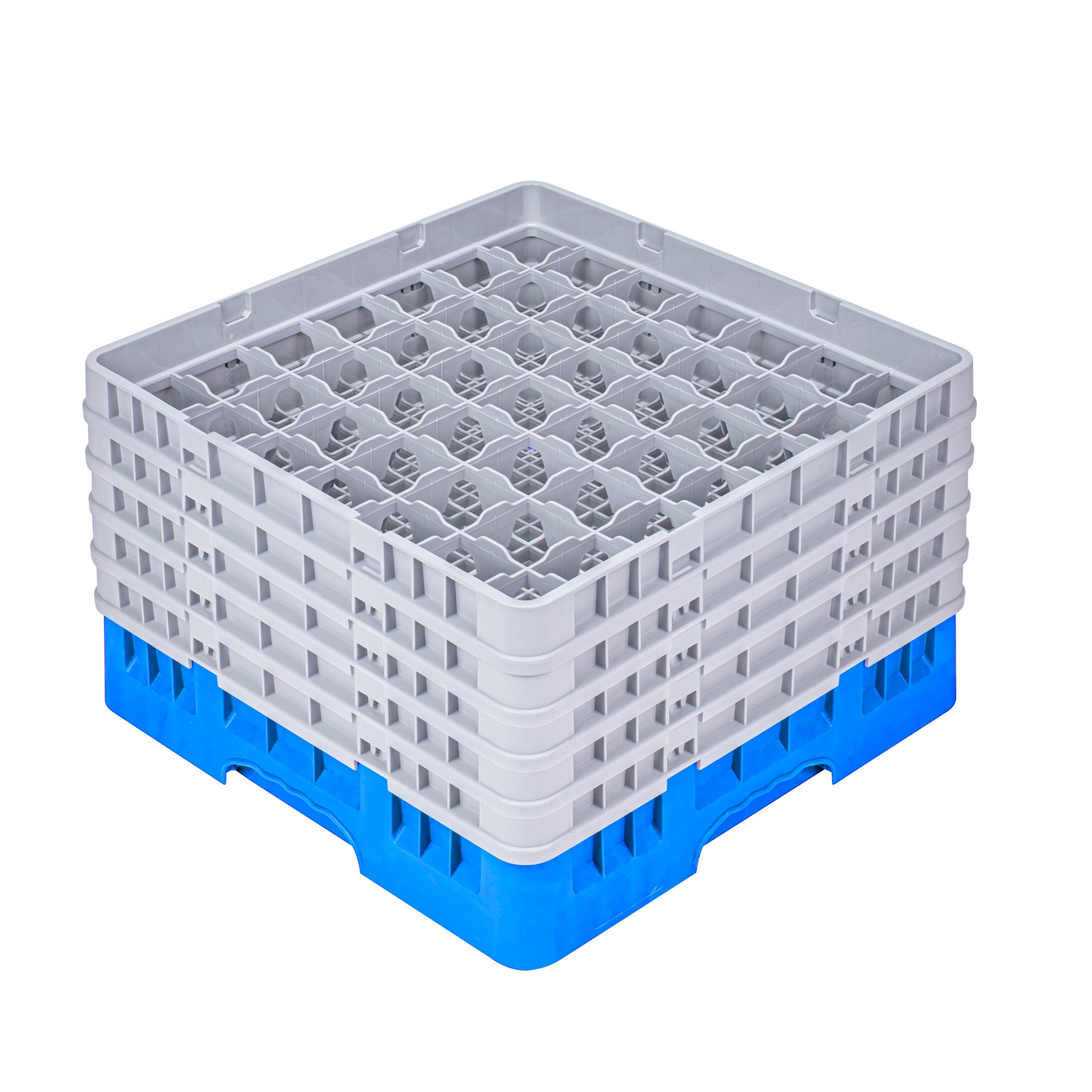 Clean Tek Professional Blue Glass Rack - 49 Compartments, 1 Full Drop and 4 Half Drop Extenders - 19 3/4" x 19 3/4" x 12 1/4" - 1 count box