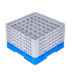 Clean Tek Professional Blue Glass Rack - 49 Compartments, 1 Full Drop and 4 Half Drop Extenders - 19 3/4