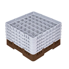 Clean Tek Professional Brown Glass Rack - 49 Compartments, 1 Full Drop and 4 Half Drop Extenders - 19 3/4