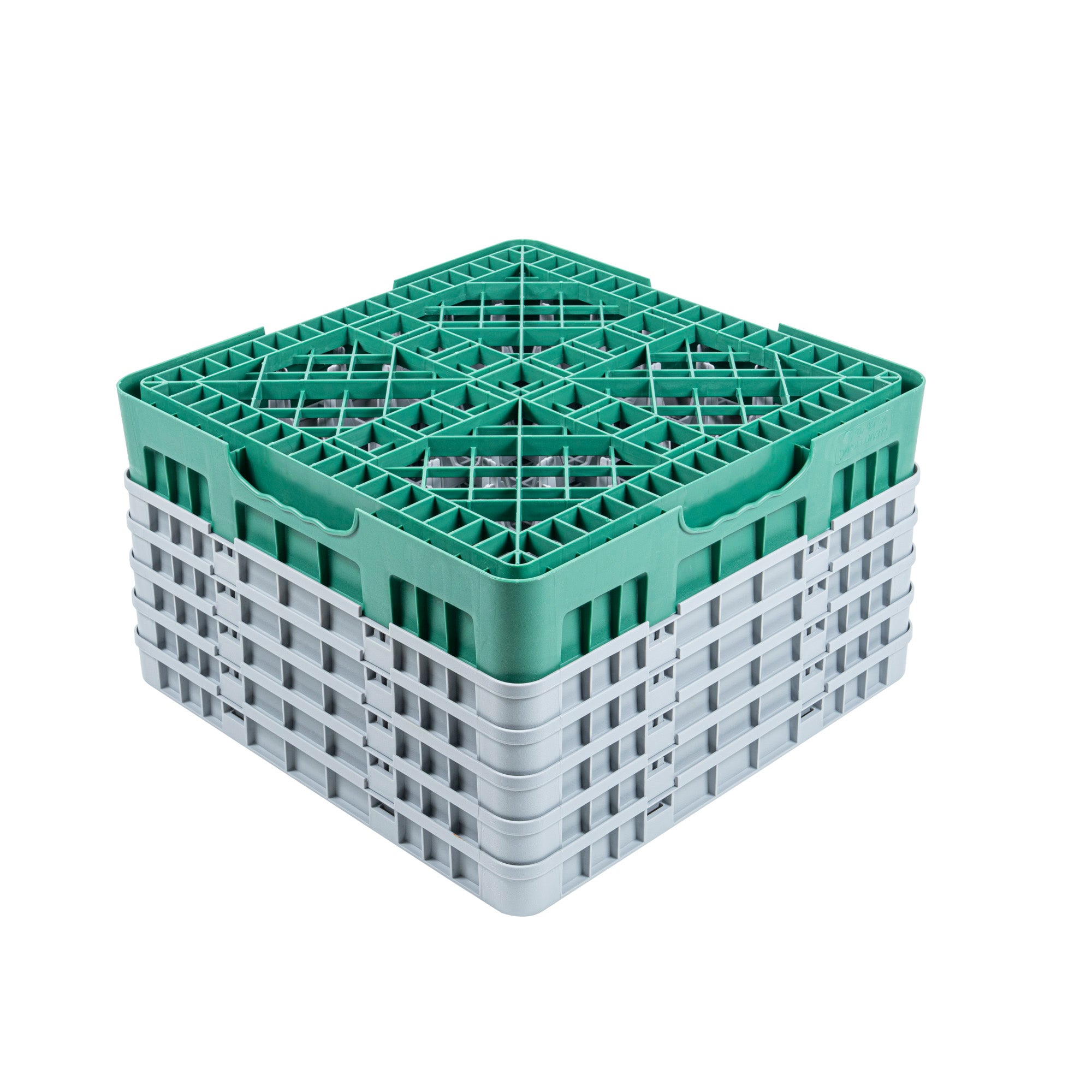 Clean Tek Professional Green Glass Rack - 49 Compartments, 1 Full Drop and 4 Half Drop Extenders - 19 3/4" x 19 3/4" x 12 1/4" - 1 count box