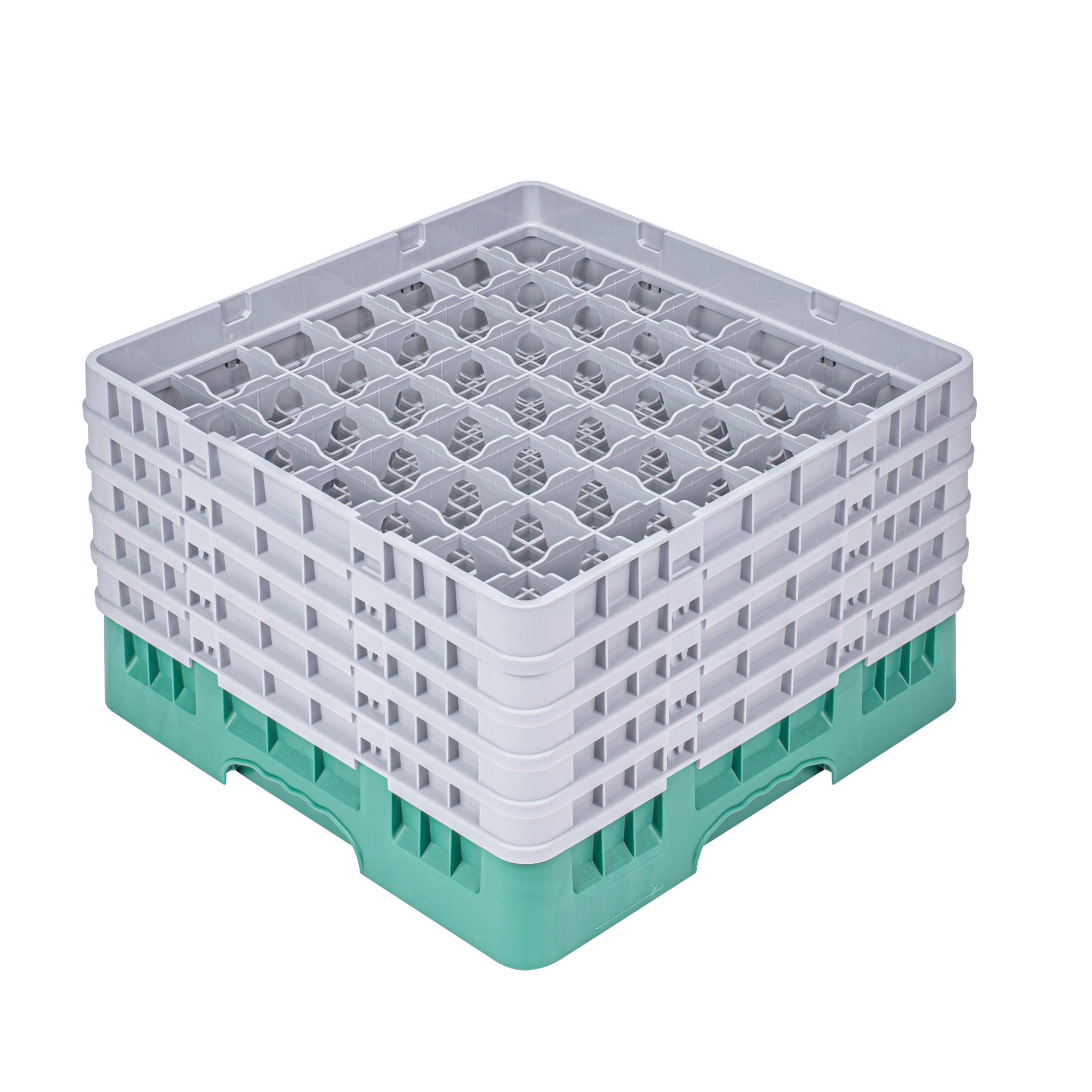 Clean Tek Professional Green Glass Rack - 49 Compartments, 1 Full Drop and 4 Half Drop Extenders - 19 3/4" x 19 3/4" x 12 1/4" - 1 count box