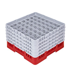Clean Tek Professional Red Glass Rack - 49 Compartments, 1 Full Drop and 4 Half Drop Extenders - 19 3/4