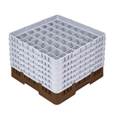 Clean Tek Professional Brown Glass Rack - 49 Compartments, 1 Full Drop and 5 Half Drop Extenders - 19 3/4